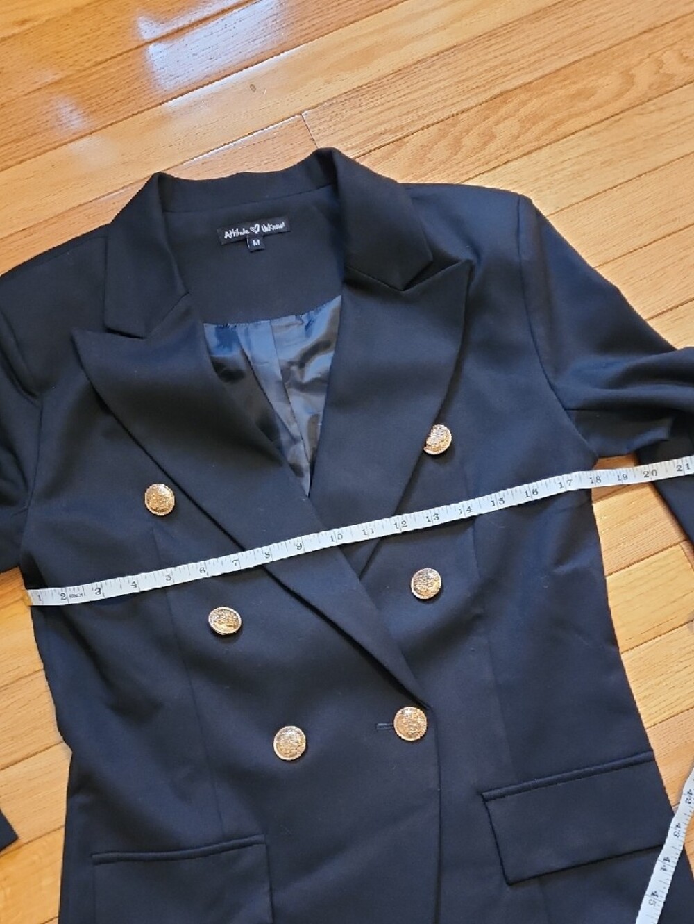 Double-Breasted Black Blazer with Gold Buttons - Picture 3 of 6